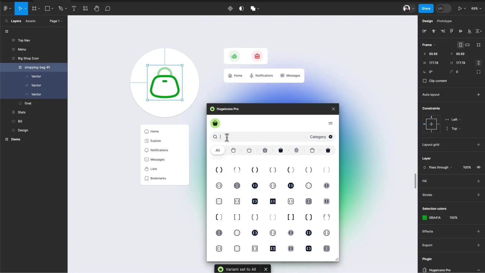 Capture d'écran de Plugin Hugeicons Pro - Interface et design UX/UI