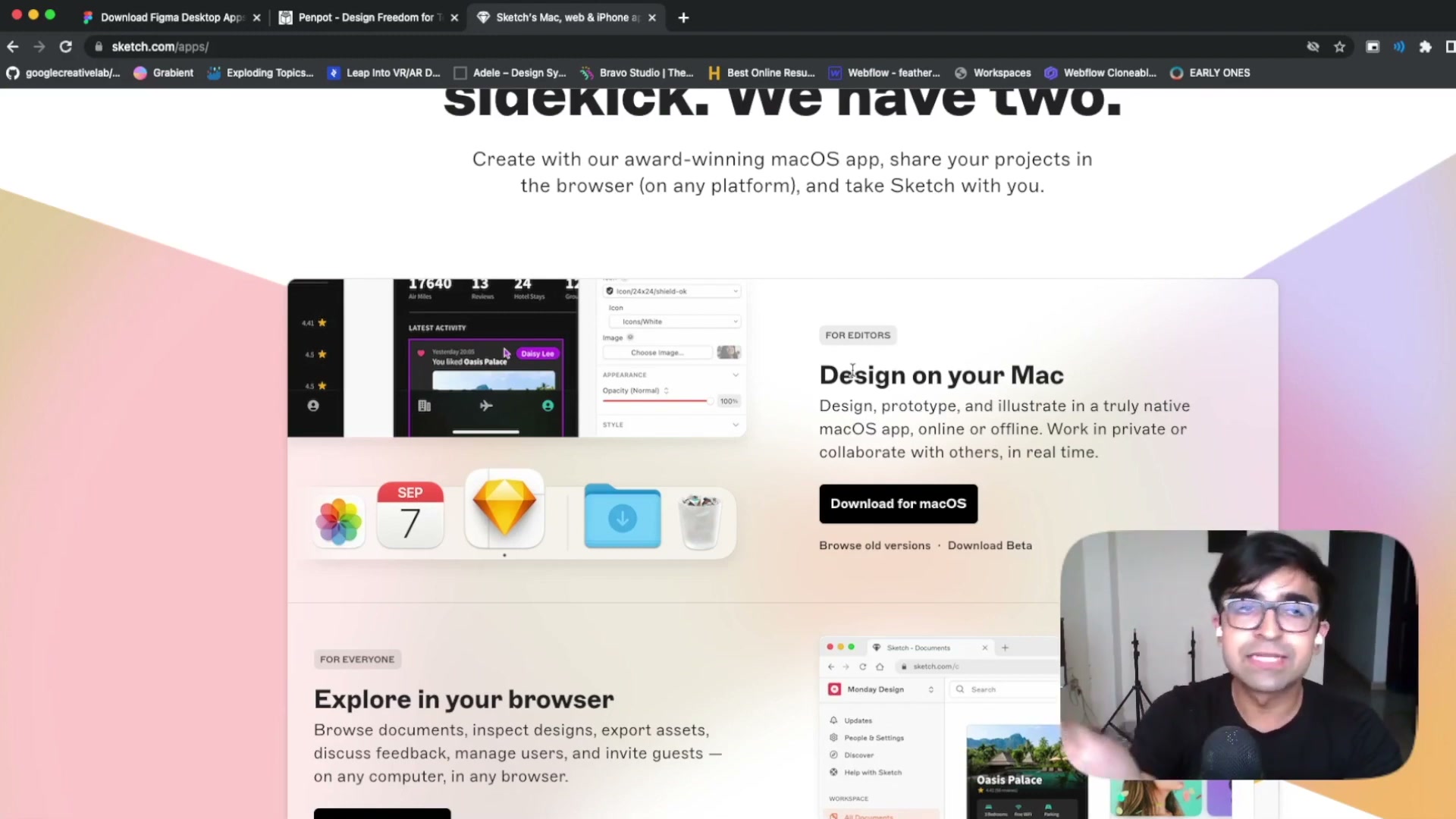 Page de présentation de l'application native macOS de Sketch, à côté de sa version web